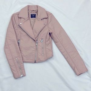 Abercrombie & Fitch Blush-Light Pink Vegan Leather Moto Jacket